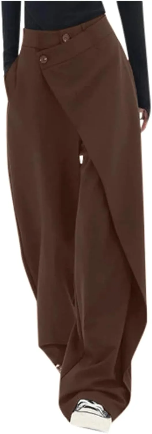 Wide Leg Trousers for Women Elasticated High Waist Straight Leg Dress Pants Lightweight Solid Colour Palazzo Pants