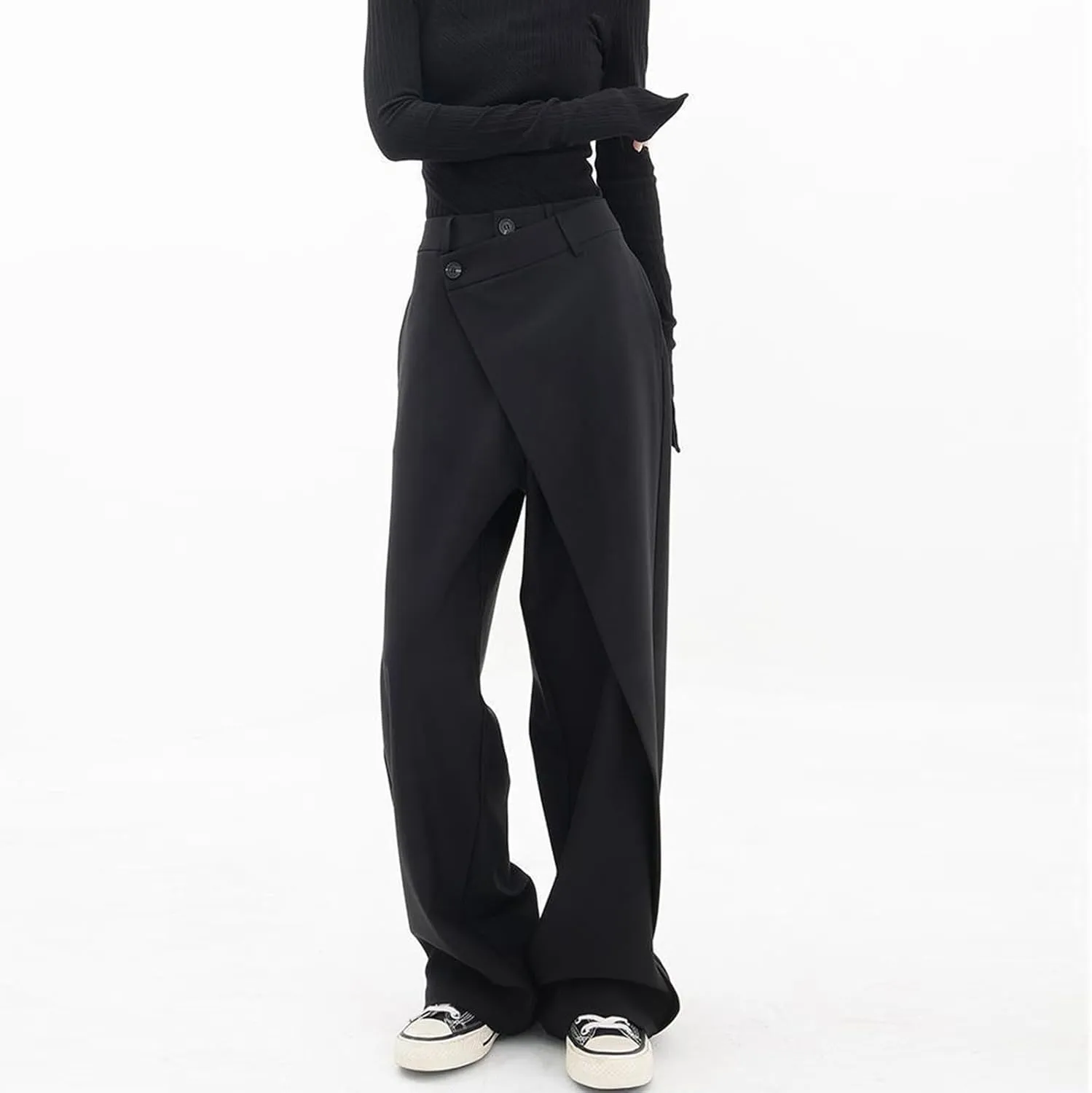 Wide Leg Trousers for Women Elasticated High Waist Straight Leg Dress Pants Lightweight Solid Colour Palazzo Pants