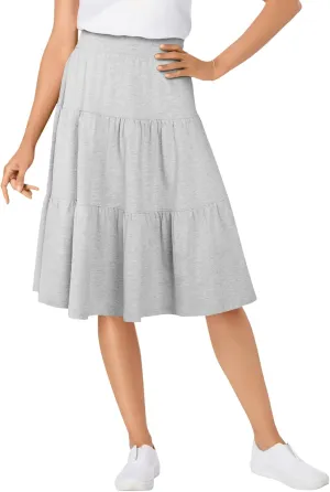 Woman Within Plus Size Elastic-Waist Knit Tiered Skirt
