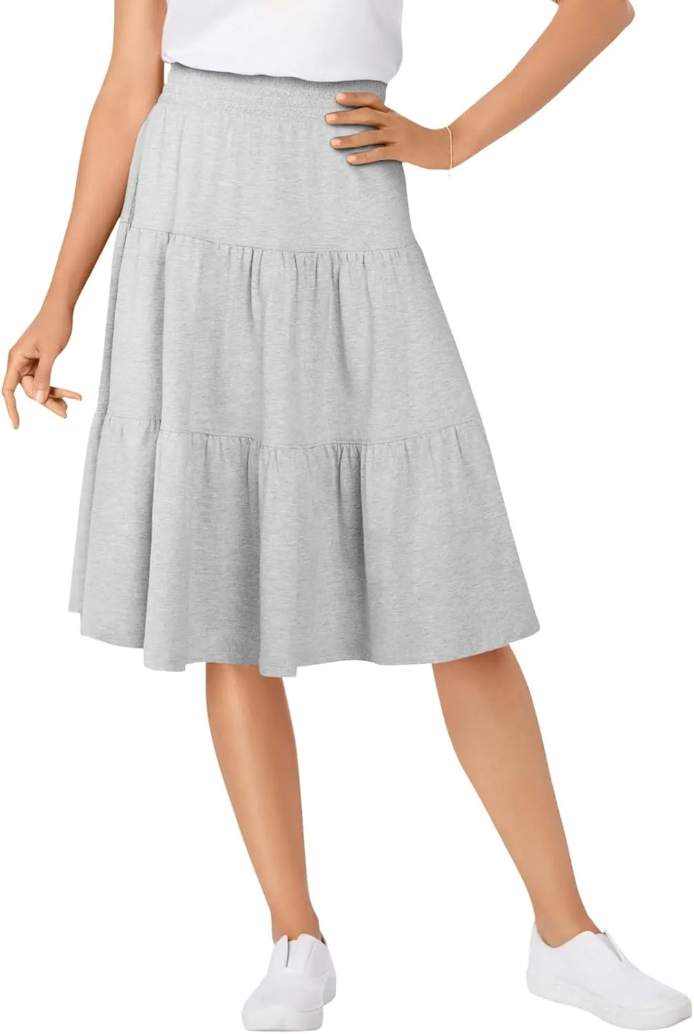 Woman Within Plus Size Elastic-Waist Knit Tiered Skirt