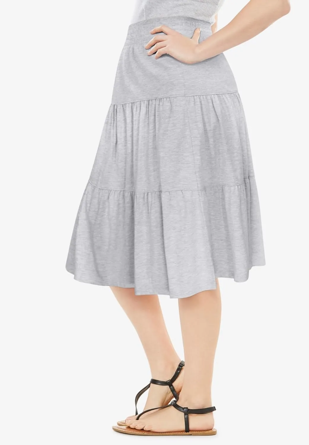 Woman Within Plus Size Elastic-Waist Knit Tiered Skirt