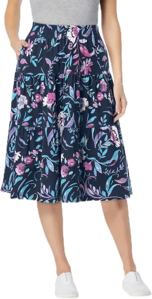 Woman Within Plus Size Elastic-Waist Knit Tiered Skirt