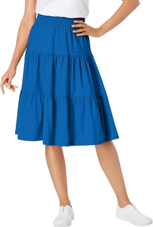 Woman Within Plus Size Elastic-Waist Knit Tiered Skirt