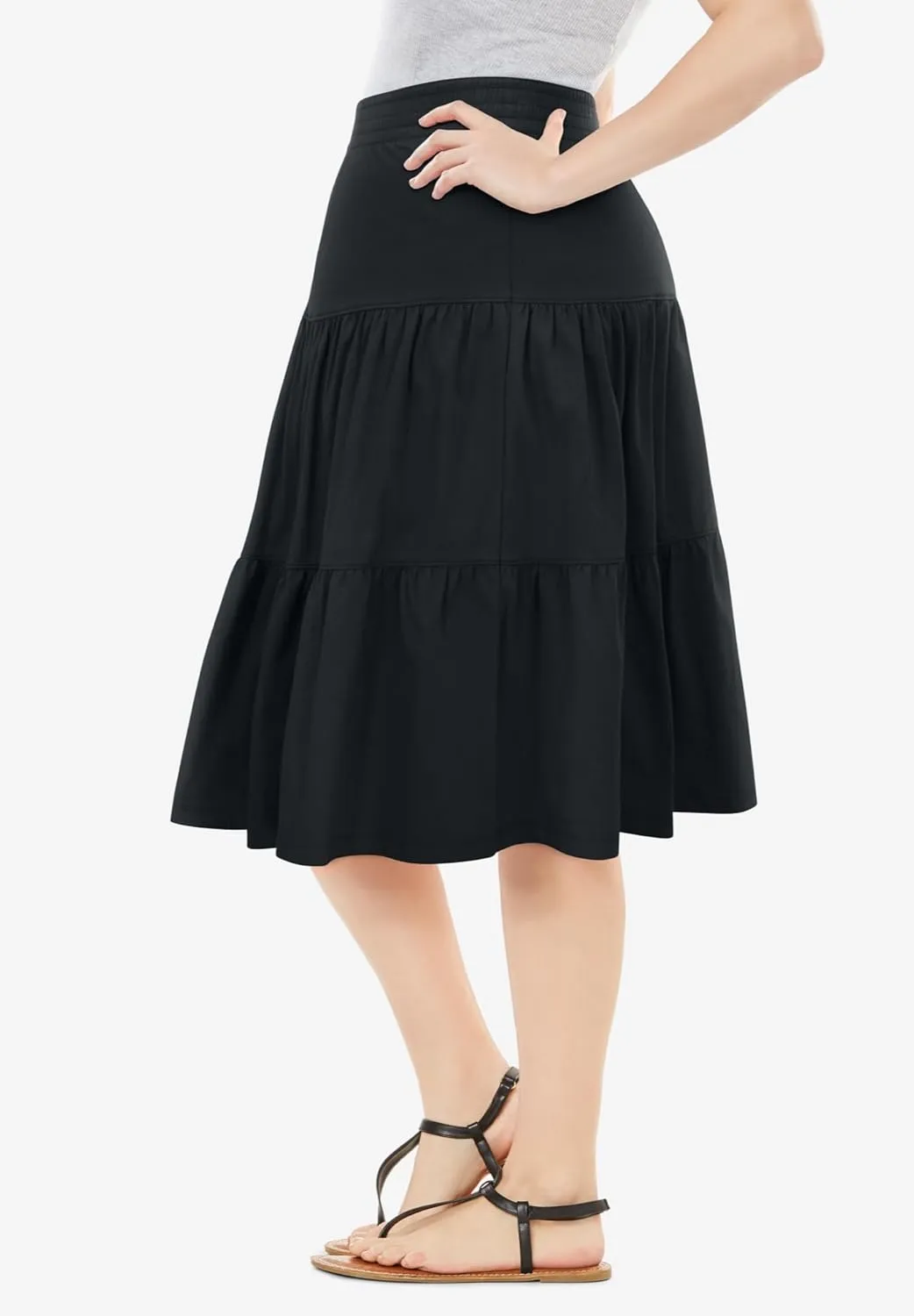 Woman Within Plus Size Elastic-Waist Knit Tiered Skirt