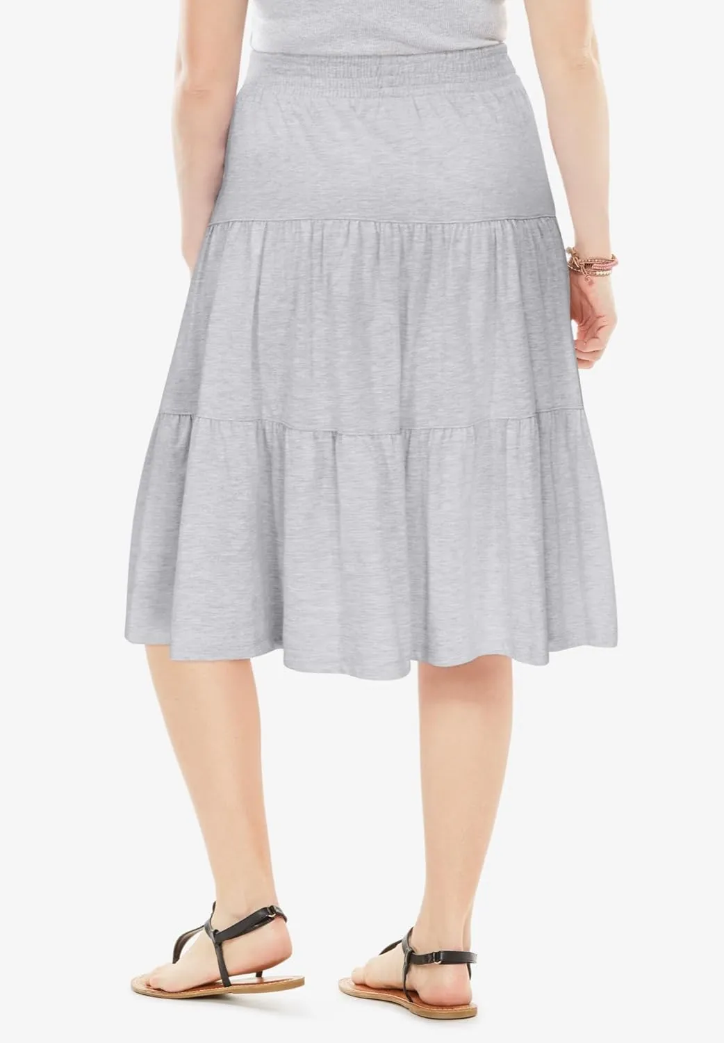 Woman Within Plus Size Elastic-Waist Knit Tiered Skirt
