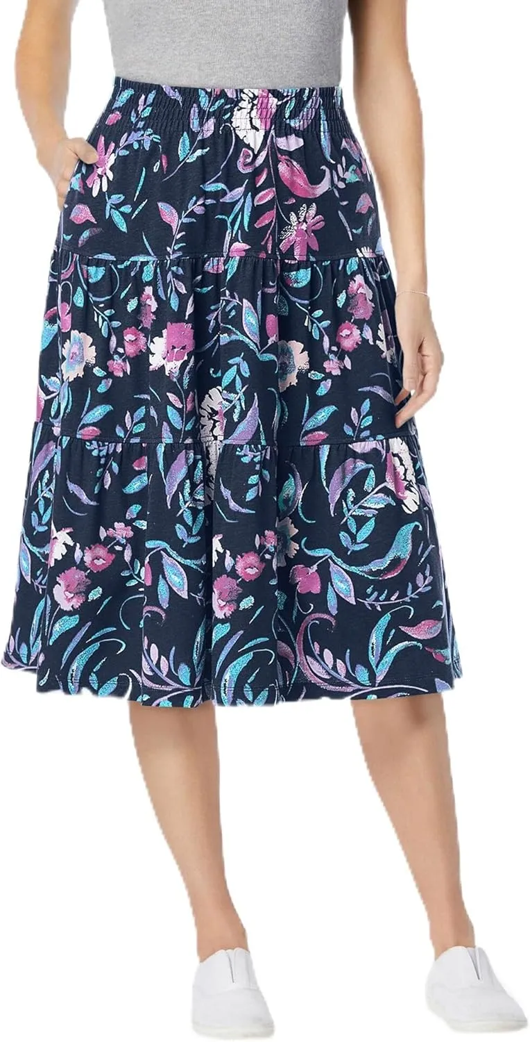 Woman Within Plus Size Elastic-Waist Knit Tiered Skirt
