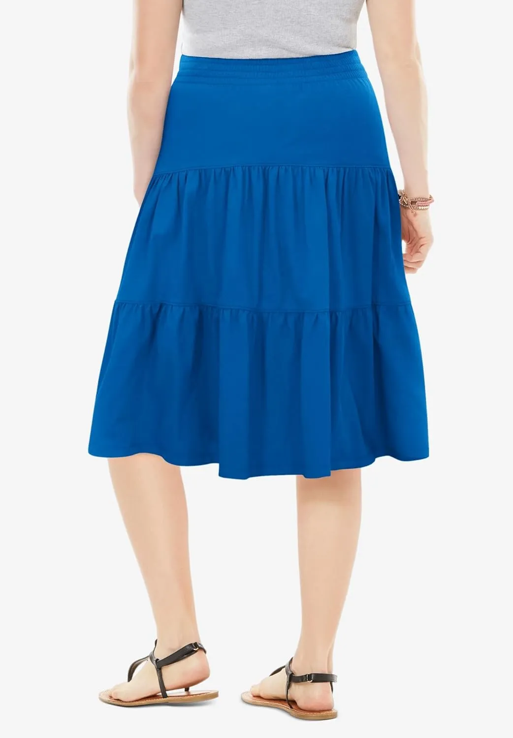 Woman Within Plus Size Elastic-Waist Knit Tiered Skirt