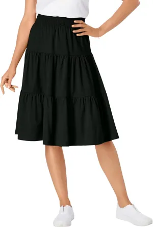 Woman Within Plus Size Elastic-Waist Knit Tiered Skirt