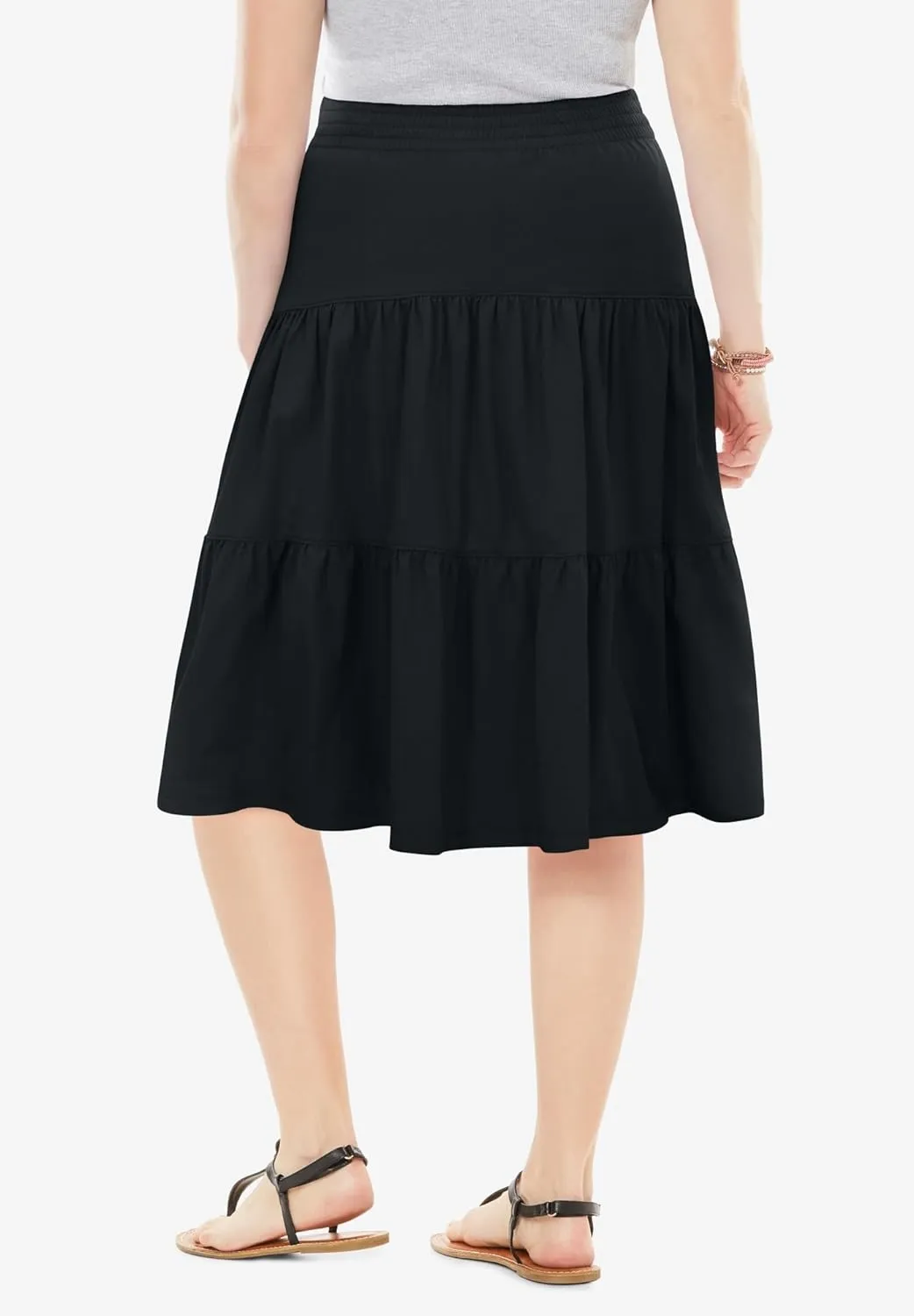 Woman Within Plus Size Elastic-Waist Knit Tiered Skirt