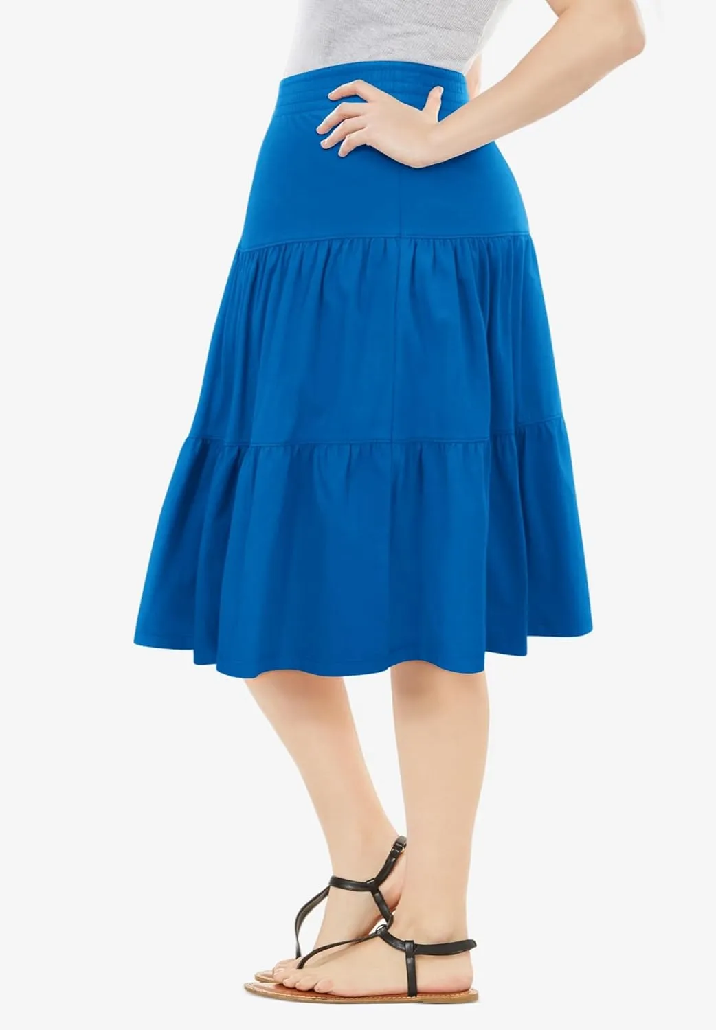 Woman Within Plus Size Elastic-Waist Knit Tiered Skirt