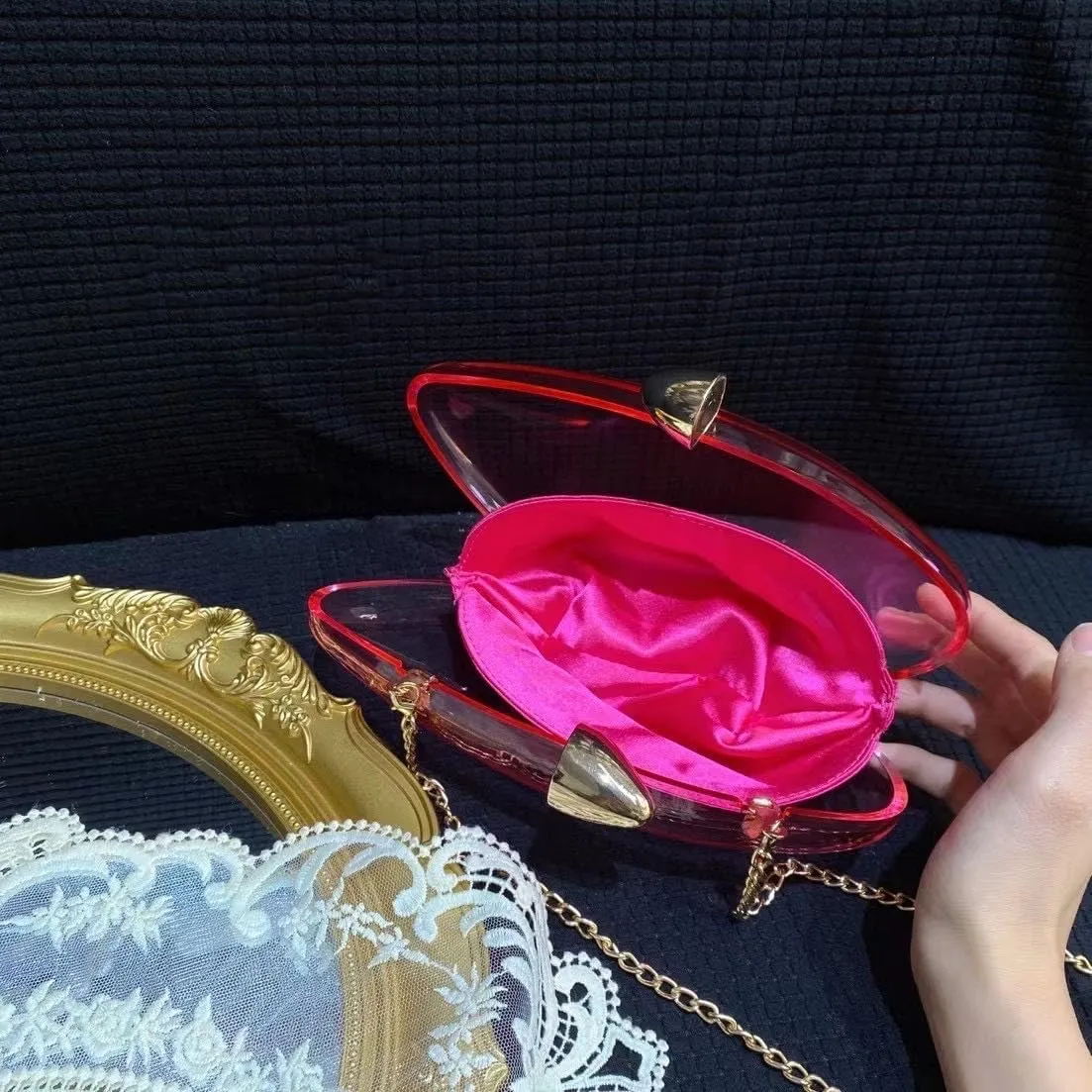 Women Acrylic Evening Clutch Purse Unique Clear Handbag with Detachable Chain for Wedding Party Prom, Gradient