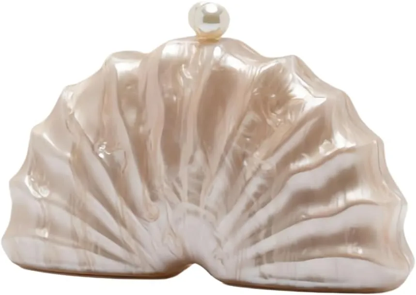 Women Acrylic Shell Shaped Clutch Luxury Marble Acrylic Evening Handbag Unique Chain Shoulder Bag Wedding Party Purses