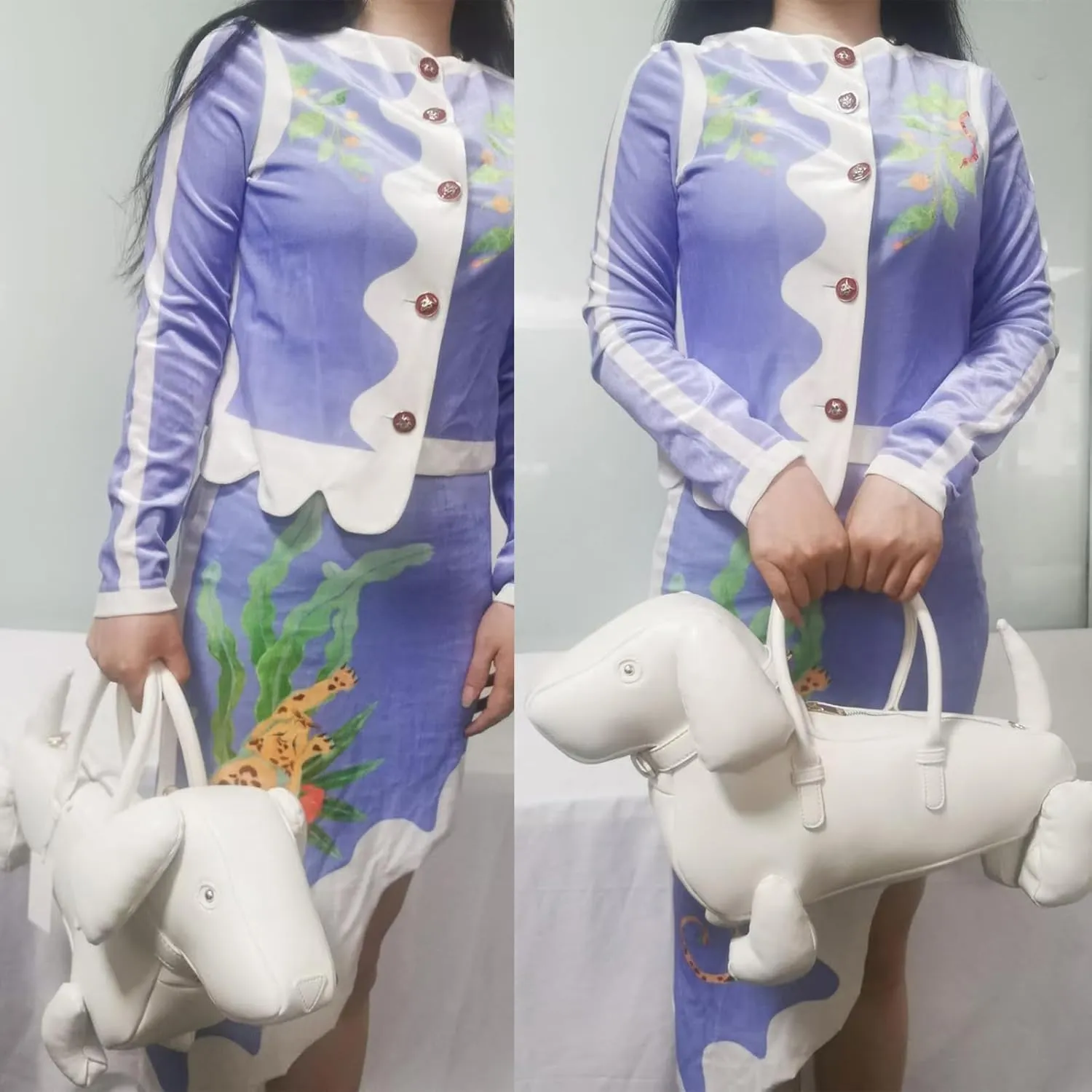Women Dog Shaped Crossbody Shoulder Bag Handbag PU Leather Unique Novelty Dog Shaped Purse