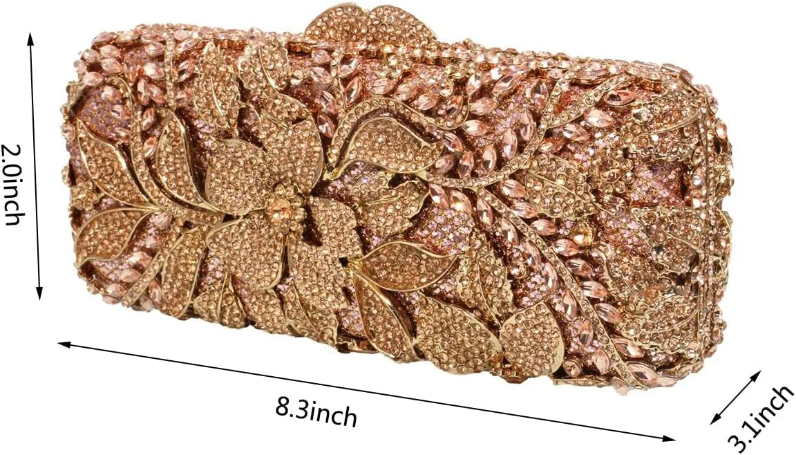 Women Elegant Flower Rhinestones Evening Handbag Unique Floral Crystal Clutch Bag Diamond Purses for Prom Cocktail