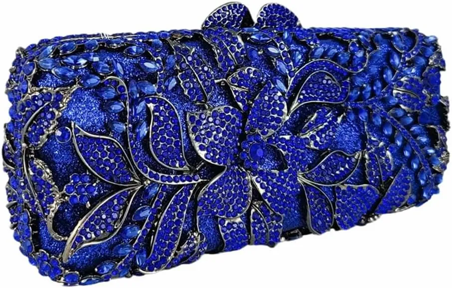 Women Elegant Flower Rhinestones Evening Handbag Unique Floral Crystal Clutch Bag Diamond Purses for Prom Cocktail
