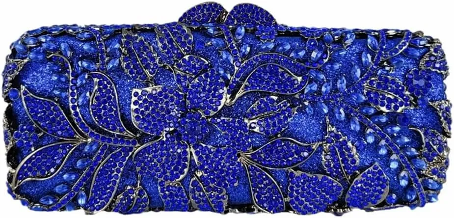 Women Elegant Flower Rhinestones Evening Handbag Unique Floral Crystal Clutch Bag Diamond Purses for Prom Cocktail