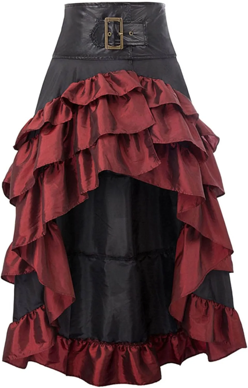 Women Gothic Punk Midi Skirts High Waist A-Line Long Skirt Irregular Hem Vintage Victorian Steampunk Ruched Skirt