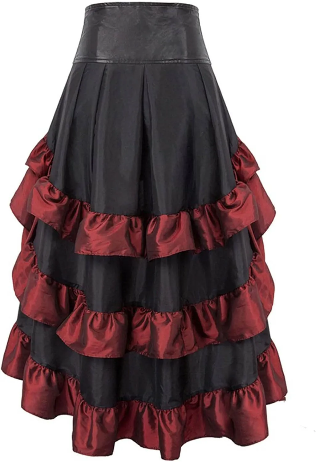 Women Gothic Punk Midi Skirts High Waist A-Line Long Skirt Irregular Hem Vintage Victorian Steampunk Ruched Skirt