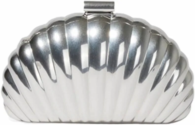 Women Metal Evening Bag Shell Shape Clutch Purse Sparkly Metallic Crossbody Bag Unique Wedding Party Handbag
