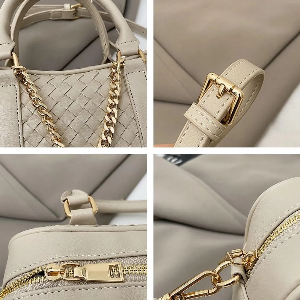 Women PU Leather Crossbody Handbag Trendy Rhombus Tote Bag Commuting Satchel Travel Dating