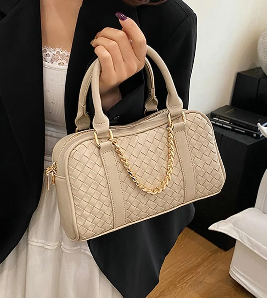 Women PU Leather Crossbody Handbag Trendy Rhombus Tote Bag Commuting Satchel Travel Dating
