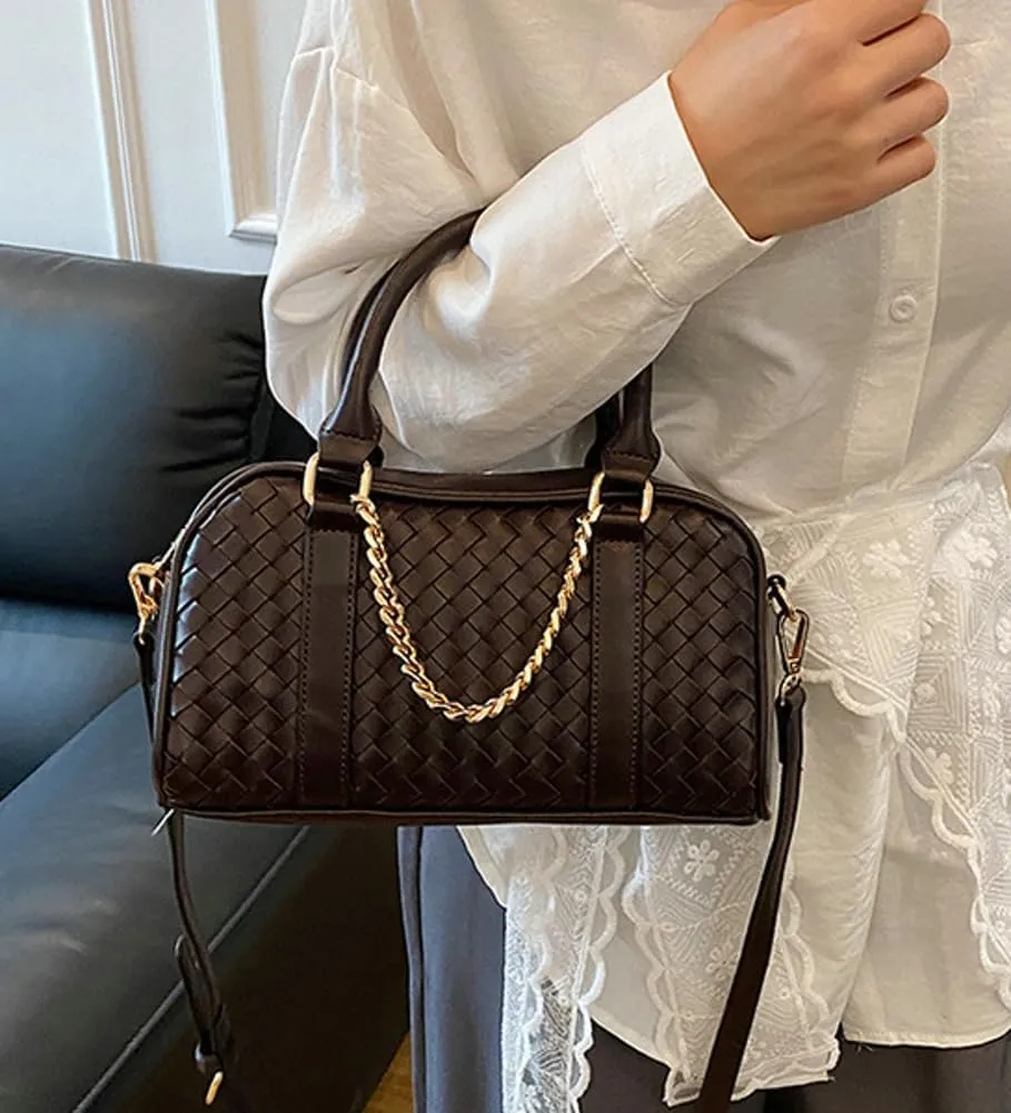 Women PU Leather Crossbody Handbag Trendy Rhombus Tote Bag Commuting Satchel Travel Dating