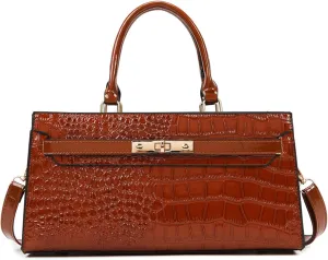 Women PU Leather Handbag Retro Crocodile Print Large Capacity Satchel Ladies Stylish Top Handle Crossbody Shoulder Bagbag1088OWOISS