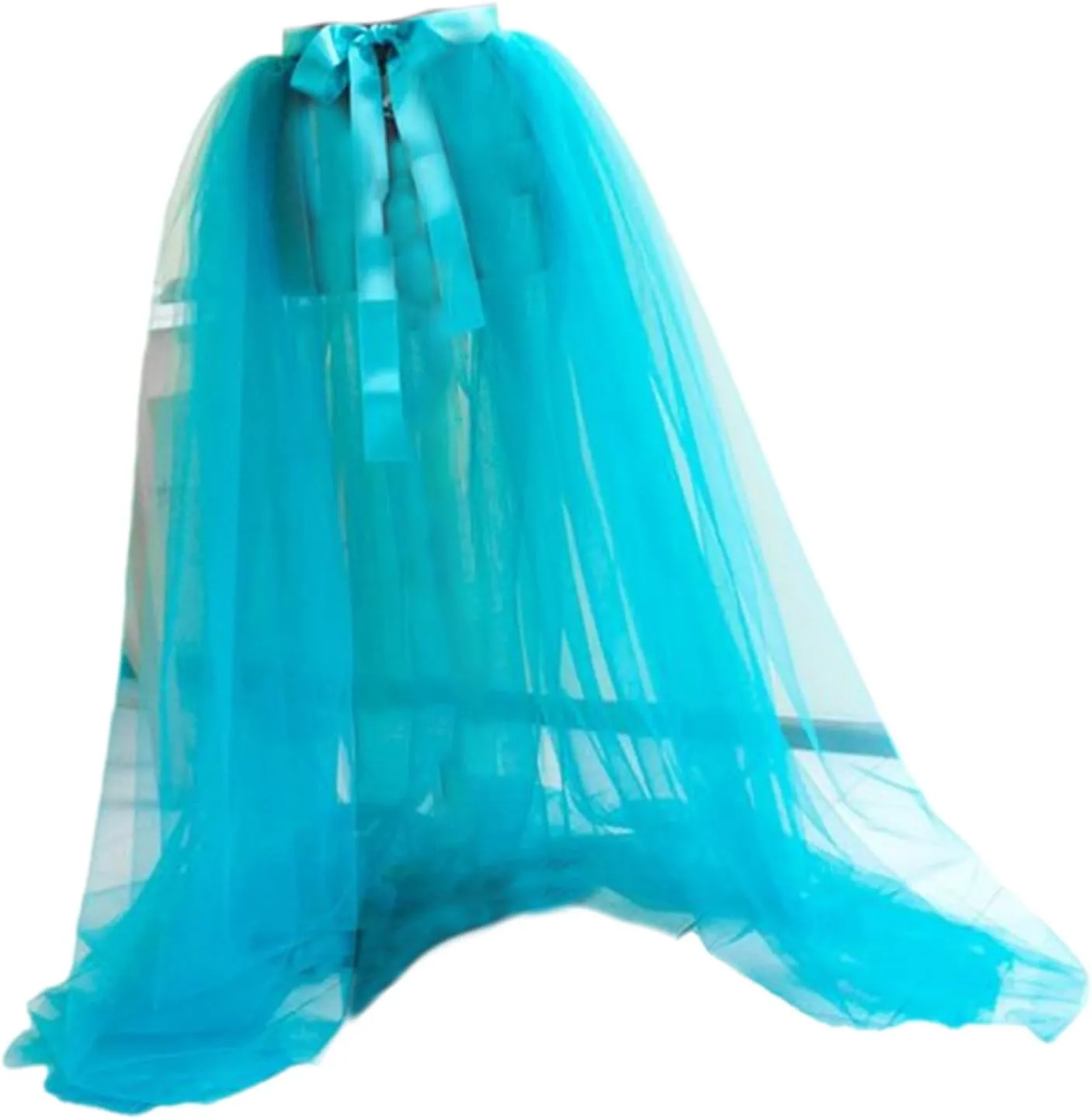 Women See Through Mesh Tulle Tutus Overlay Long Skirt Wedding Cocktail Prom Bandage Long Dress Detachable Overskirt