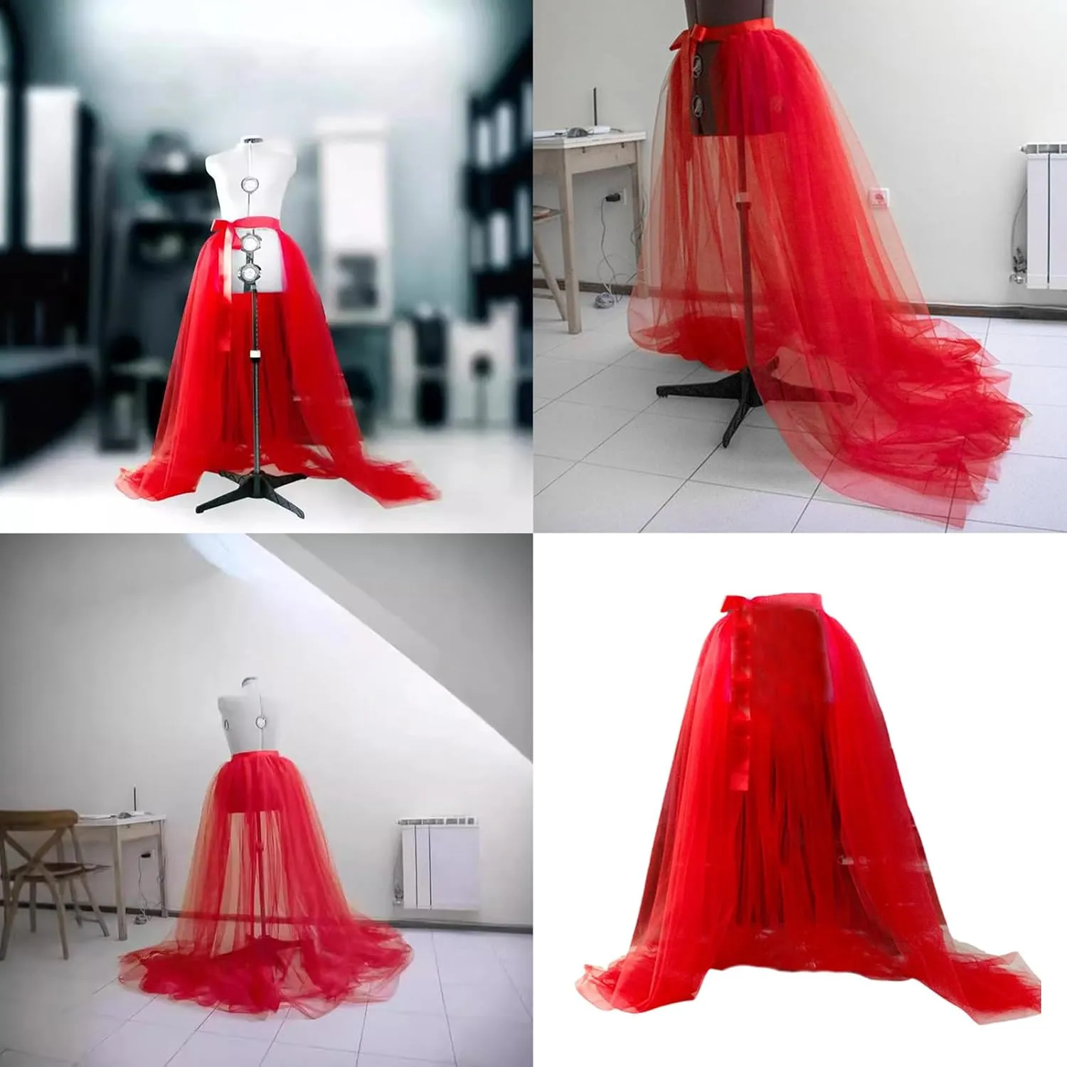 Women See Through Mesh Tulle Tutus Overlay Long Skirt Wedding Cocktail Prom Bandage Long Dress Detachable Overskirt