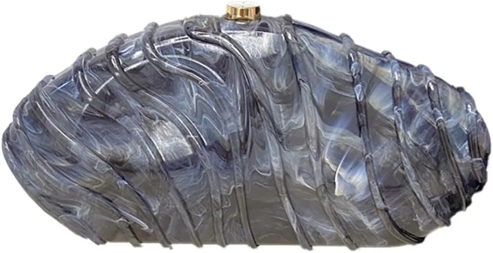 Women Shell Shape Acrylic Evening Clutch Purse Unique Stripe Marble Handbag for Party Cocktail Wedding