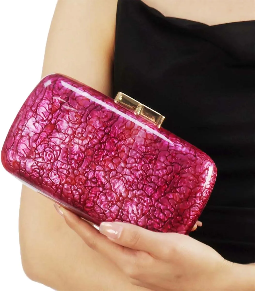 Women Stylish Acrylic Evening Bag Unique Marble Clutch Purse Strap Crossbody Bag Wedding Handbag for Prom Cocktail