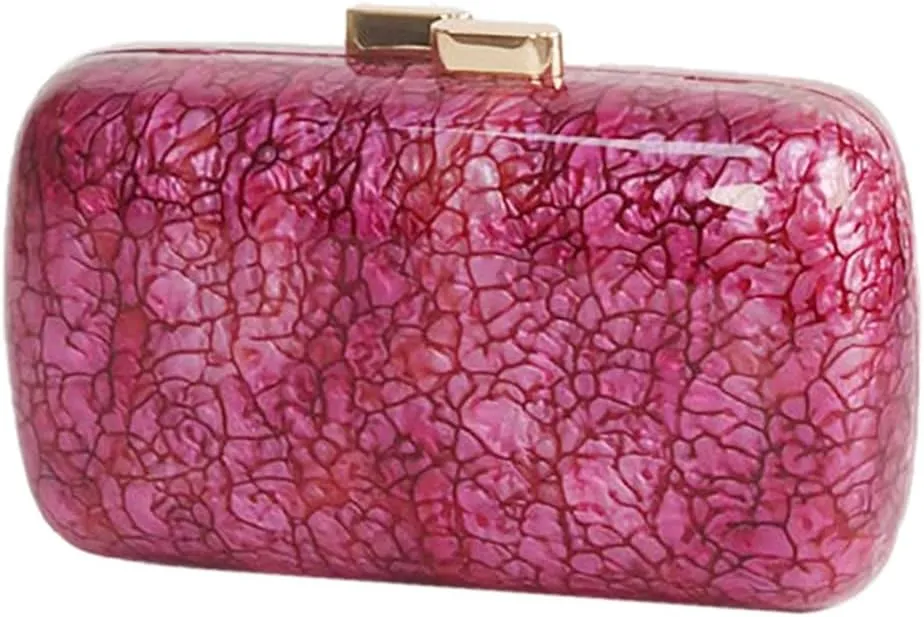 Women Stylish Acrylic Evening Bag Unique Marble Clutch Purse Strap Crossbody Bag Wedding Handbag for Prom Cocktail