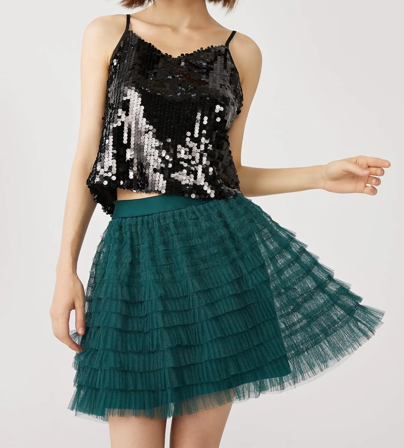 Women Tutu Skort Skirt Multi-Layered Elastic Waist Short Tulle Skirts for Ladies Night-Out Party Daily