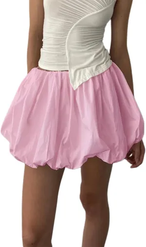 Women Y2K Solid Color Pleated Bubble Mini Skirt