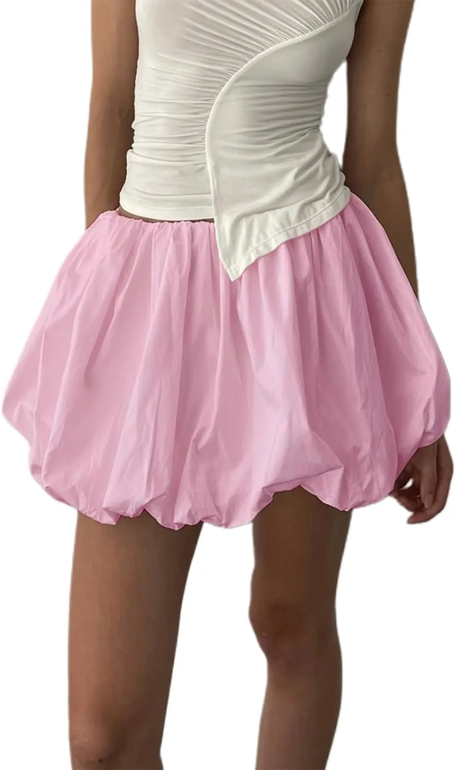 Women Y2K Solid Color Pleated Bubble Mini Skirt