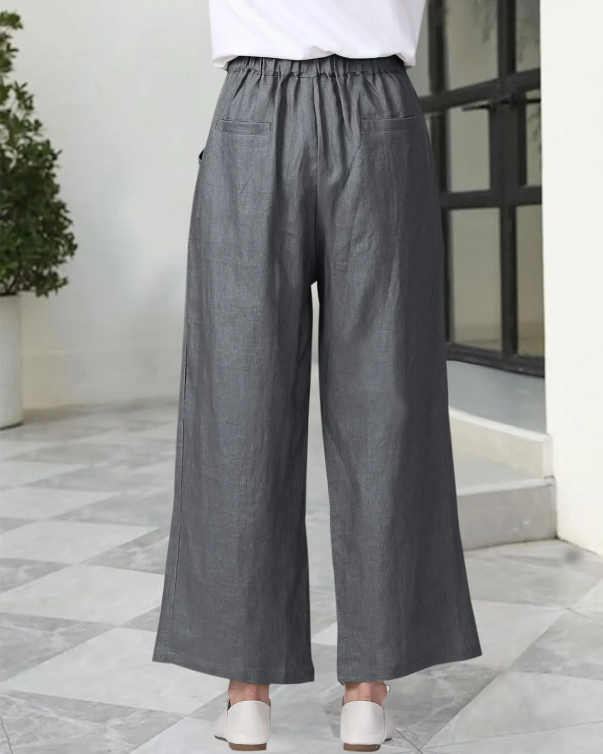 Women's 100% Linen Wide Leg Pants Summer Casual Cropped Palazzo Beach Pants Outfits 2025 Trendy