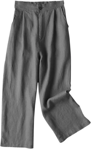 Women's 100% Linen Wide Leg Pants Summer Casual Cropped Palazzo Beach Pants Outfits 2025 Trendy