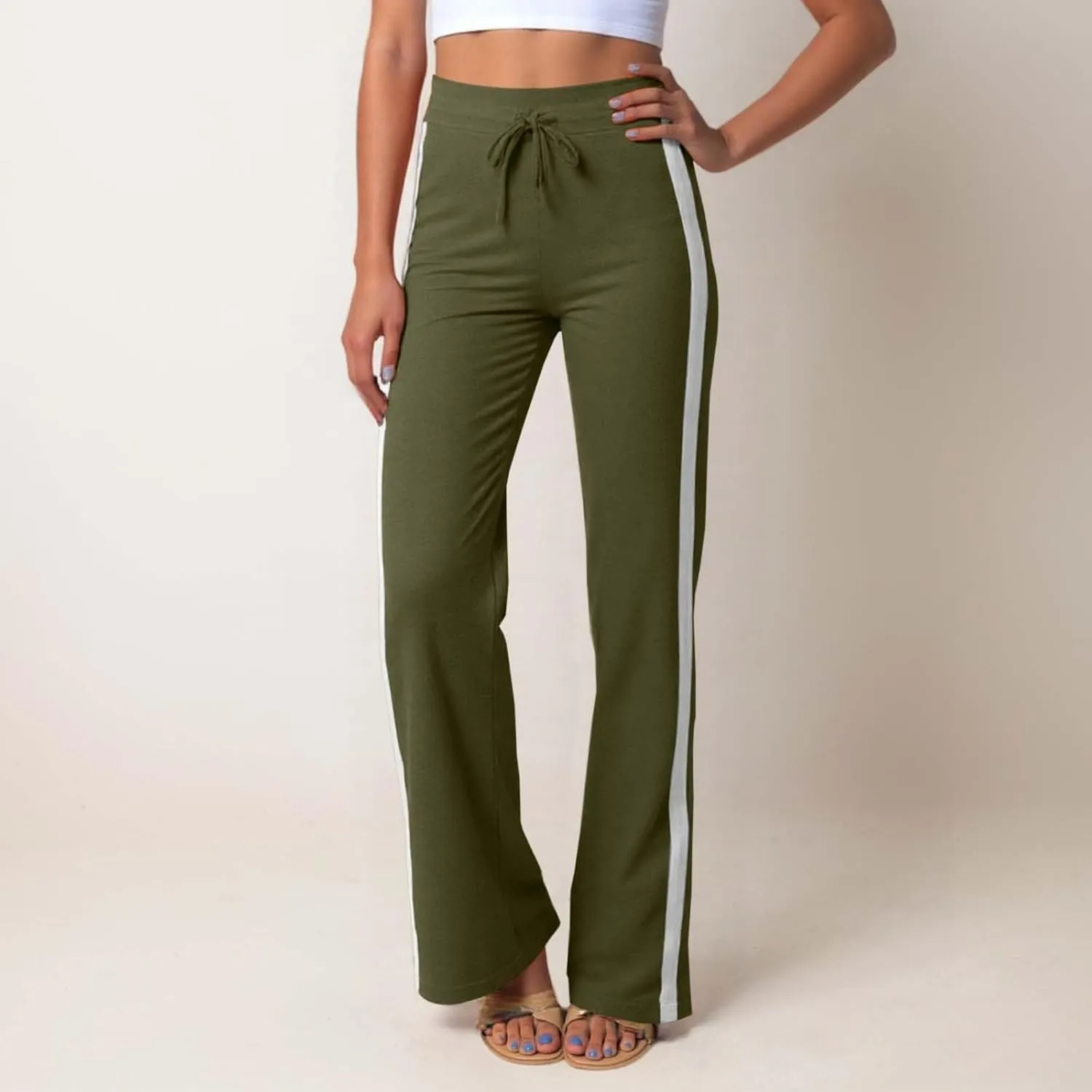 Womens Capri Pants Womens Baggy Wide Leg Pants Summer Floral Solid Long Palazzo Lounge Beach Trousers with Pocket Linen