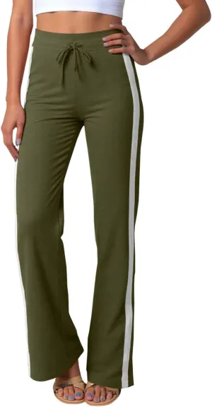 Womens Capri Pants Womens Baggy Wide Leg Pants Summer Floral Solid Long Palazzo Lounge Beach Trousers with Pocket Linen