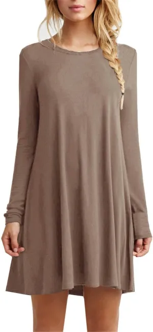 Women's Casual Plain Fit Flowy Simple Swing T-Shirt Loose Tunic Dress