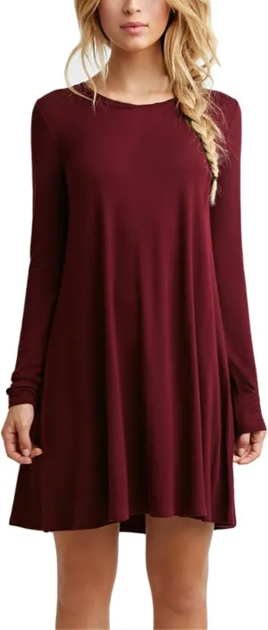 Women's Casual Plain Fit Flowy Simple Swing T-Shirt Loose Tunic Dress