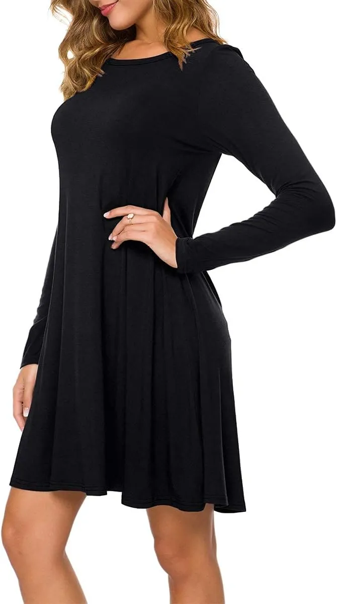 Women's Casual Plain Fit Flowy Simple Swing T-Shirt Loose Tunic Dress