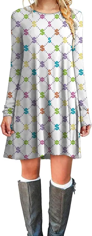 Women's Casual Plain Fit Flowy Simple Swing T-Shirt Loose Tunic Dress