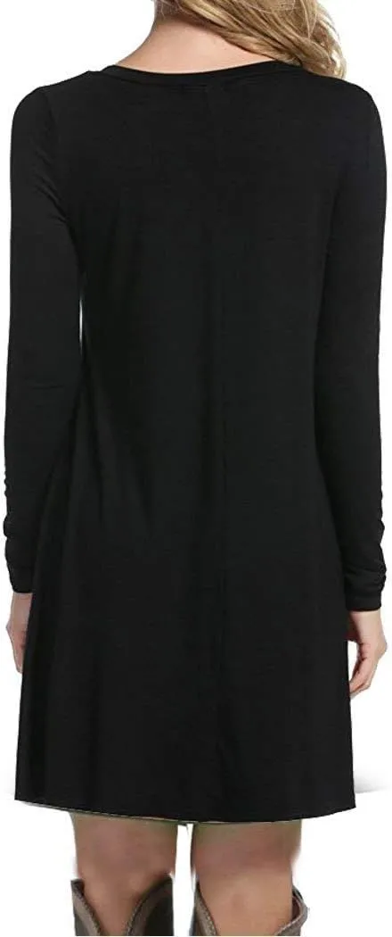 Women's Casual Plain Fit Flowy Simple Swing T-Shirt Loose Tunic Dress