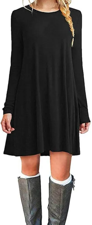 Women's Casual Plain Fit Flowy Simple Swing T-Shirt Loose Tunic Dress