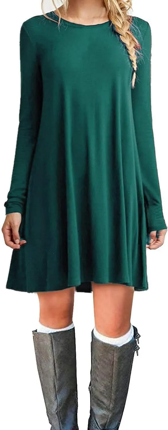 Women's Casual Plain Fit Flowy Simple Swing T-Shirt Loose Tunic Dress