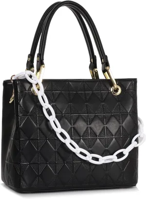 Women's Checkered Top Handle Satchel Bag PU Leather Stylish Crossbody Shoulder Bag Work Tote Elegant Handbag and Pursebag419OWOISS