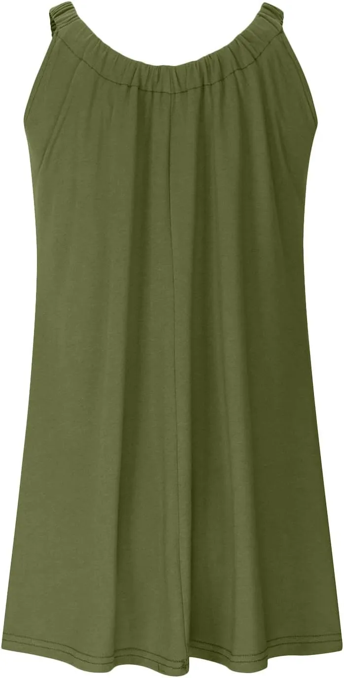 Womens Dresses Simple Solid Color Flared Sundresses Spaghetti Strap Casual Vacation Short Dresses
