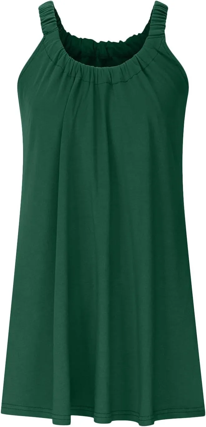 Womens Dresses Simple Solid Color Flared Sundresses Spaghetti Strap Casual Vacation Short Dresses