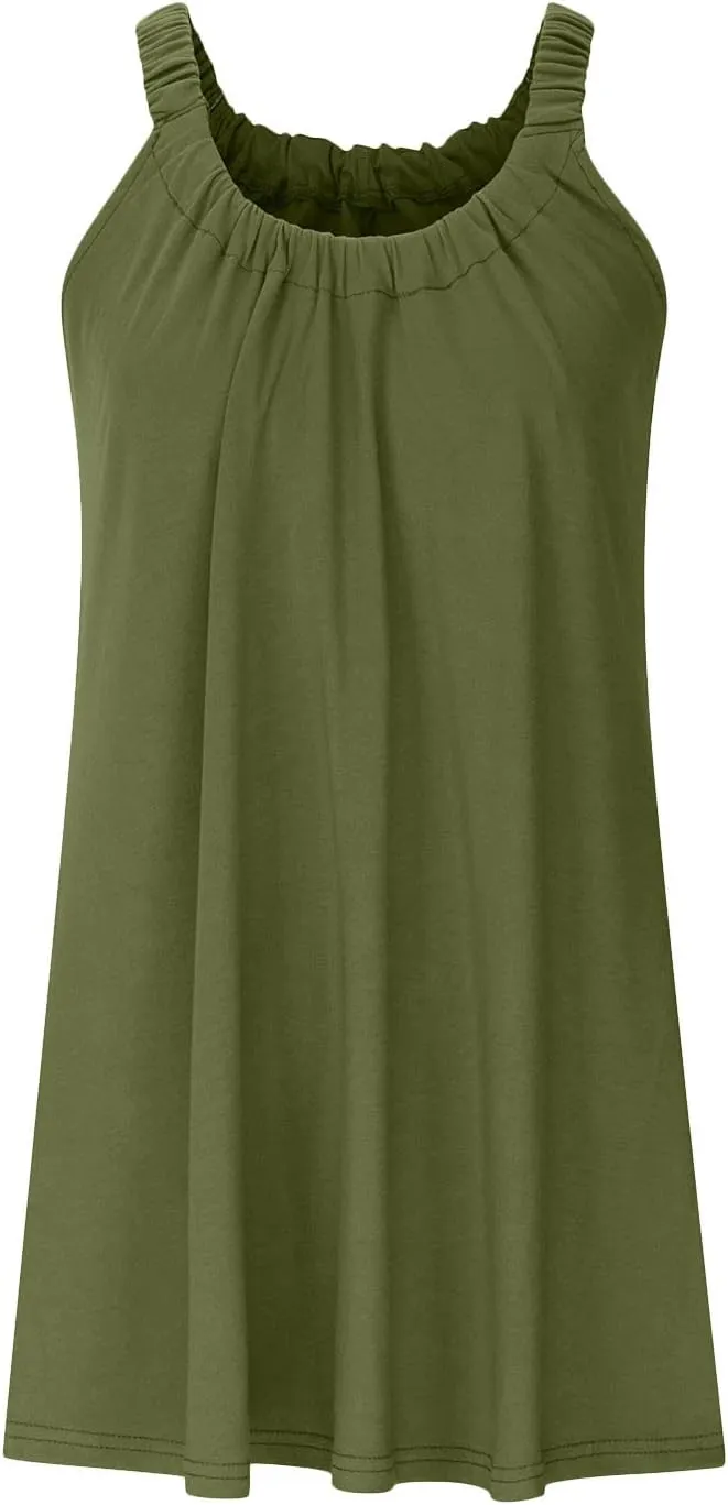 Womens Dresses Simple Solid Color Flared Sundresses Spaghetti Strap Casual Vacation Short Dresses
